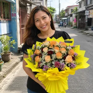 Golden Glow Peach Rose Bouquet Single mom