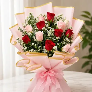 12 Red & Pink Roses Delivery Philippines | Roses & Aster Bouquet
