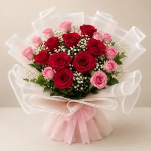 24 Red & Pink Roses Bouquet – Romantic Fresh Rose | Davao Philippines