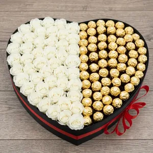 36 White Roses & 36 Ferrero Rocher in Heart Box | Romantic Gift Philippines