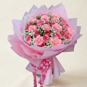 One Dozen Pink Roses & Carnations - Bouquet Cebu