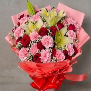One Dozen Red Roses, Lilies & Carnations - Bouquet Cebu